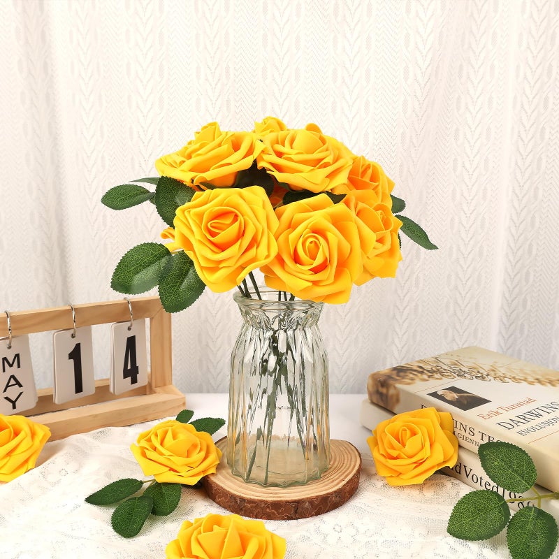MACTING Artificial Yellow Flowers 30PCS Real Touch Fake Rose Flowers Soft Foam Roses with Stem for Floral Arrangement DIY Table Centerpieces Wedding Bouquet Party Holiday Spring Valentines Day Decor - Image 4